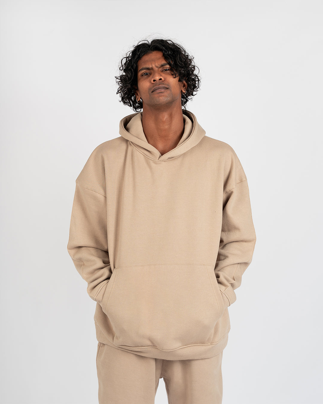 Oversized Beige Hoodie with 3D Print