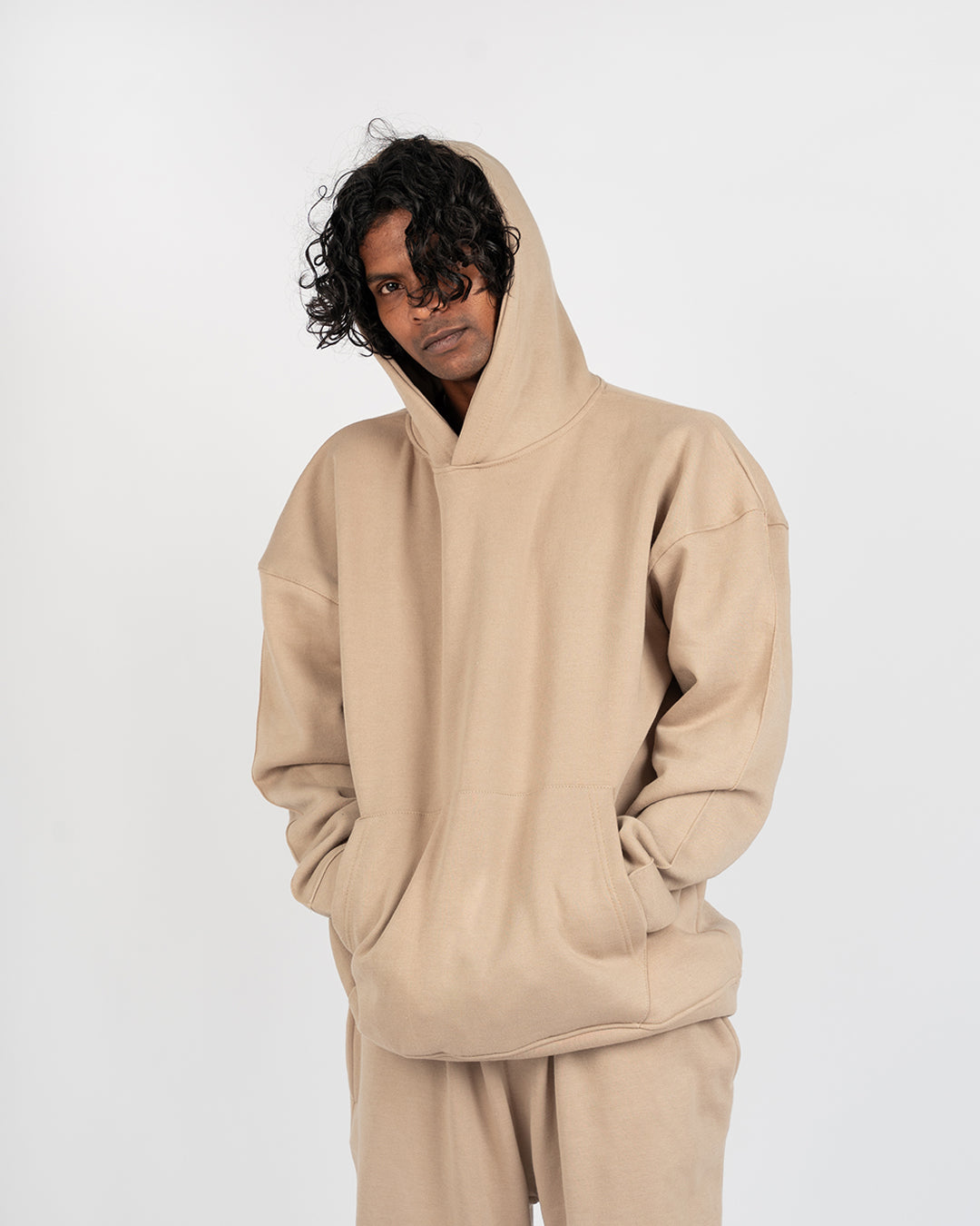 Oversized Beige Hoodie with 3D Print