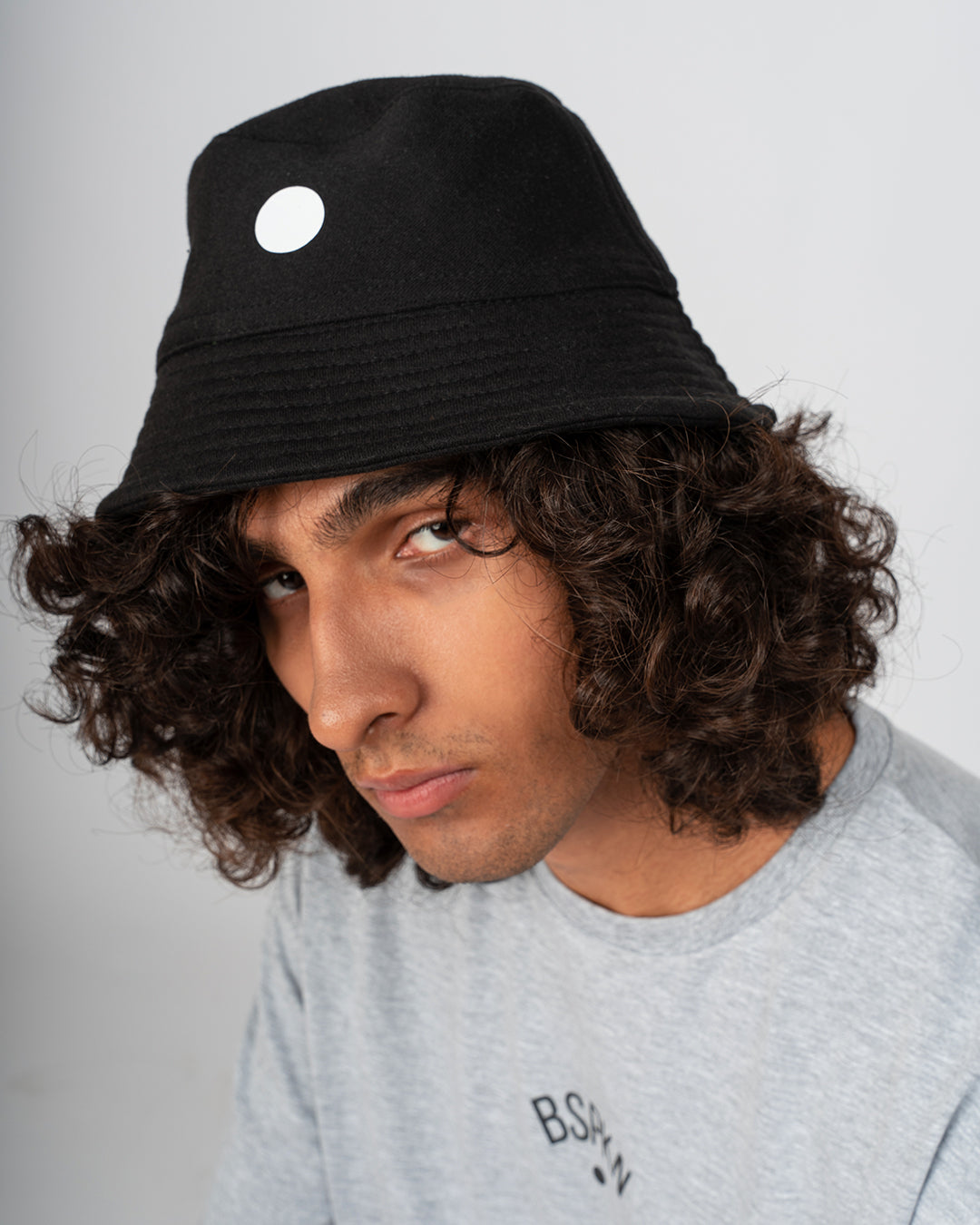 Black Bucket Hat with White Dot print